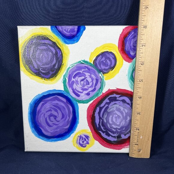 8"x8" "Flowal" Acrylic Painting By Kat Sanders Abstract Vibrant Contemporary - Picture 4 of 4